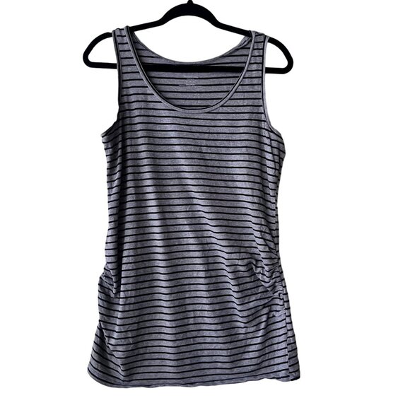 Motherhood Maternity Women’s Gray Black Stripped Tank‎ Top Ruched Sides Size M - Picture 1 of 5